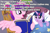 Size: 1016x677 | Tagged: safe, princess cadance, twilight sparkle, unicorn twilight, alicorn, pony, unicorn, 80s, bed, bedtime story, blanket, book, bow, cadance's bedtime stories, chair, detailed background, duo, duo female, exploitable meme, female, females only, filly, filly twilight sparkle, hair bow, hoof hold, horn, huey lewis and the news, image macro, looking at each other, looking up, lyrics, meme, multicolored mane, open mouth, pillow, pink coat, pink wings, purple coat, purple eyes, reading, sitting, smiling, spread wings, text, the power of love, wings, younger