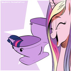 Size: 500x500 | Tagged: safe, princess cadance, twilight sparkle, original species, toilet pony, but why, cadance laughs at your misery, exploitable meme, meme, species swap, toilet, toilet sparkle, wat