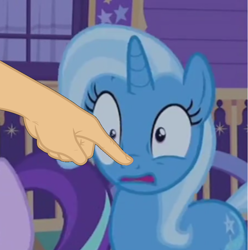 Size: 896x904 | Tagged: safe, derpibooru import, edit, edited screencap, screencap, trixie, pony, unicorn, to where and back again, boop, boop edit, cropped, female, finger, hand, mare