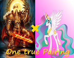 Size: 2848x2247 | Tagged: safe, princess celestia, human, crossover, emprahlestia, exploitable meme, god-emperor of mankind, heresy, meme, otp, shipping, warhammer (game), warhammer 40k