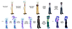 Size: 7800x3200 | Tagged: safe, artist:gatesmccloud, derpibooru import, discord, king sombra, lord tirek, nightmare moon, princess luna, queen chrysalis, trixie, vice principal luna, changeling, changeling queen, equestria girls, absurd resolution, amish, equestria girls-ified, headcanon, sheet, simple background, transparent background, vector