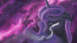 Size: 4406x2480 | Tagged: safe, artist:plainoasis, princess luna, alicorn, pony, crying, floppy ears, sad, solo, space, stars