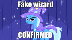 Size: 960x540 | Tagged: safe, derpibooru import, edit, edited screencap, screencap, trixie, pony, unicorn, boast busters, to where and back again, caption, drama, female, mare, solo, spoilers in the comments