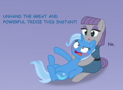 Size: 800x590 | Tagged: safe, artist:bluemoonlightflower, derpibooru import, maud pie, trixie, pony, unicorn, blushing, female, hug, lesbian, looking at each other, mare, mauxie, shipping, simple background