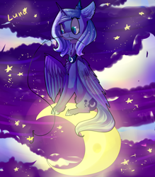 Size: 3500x4000 | Tagged: safe, artist:bonbrony, princess luna, alicorn, pony, absurd resolution, moon, night, s1 luna, sitting, solo, stars, tangible heavenly object