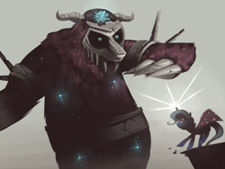 Size: 640x480 | Tagged: safe, artist:karzahnii, derpibooru import, trixie, ursa major, epic, magic, shadow of the colossus