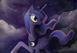 Size: 1000x690 | Tagged: dead source, safe, artist:skyeypony, princess luna, alicorn, pony, night, solo