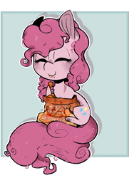 Size: 885x1132 | Tagged: safe, artist:urbanqhoul, pinkie pie, earth pony, pony, eating, eyes closed, female, mare, solo