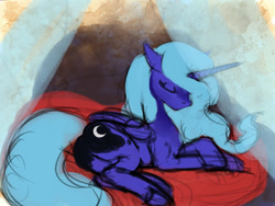 Size: 1000x750 | Tagged: safe, artist:hattonslayden, princess luna, alicorn, pony, eyes closed, prone, s1 luna, sleeping, solo