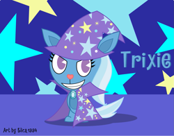Size: 1265x993 | Tagged: safe, artist:elica1994, derpibooru import, trixie, pony, unicorn, blue coat, female, happy tree friends, horn, mare, solo, two toned mane