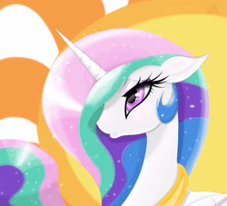 Size: 2200x2000 | Tagged: safe, artist:falco9998, princess celestia, alicorn, pony, female, horn, mare, multicolored mane, portrait, solo, white coat