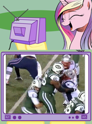 Size: 564x760 | Tagged: safe, princess cadance, alicorn, pony, american football, cadance laughs at your misery, exploitable meme, meme, new england patriots, nfl, obligatory pony, tv meme