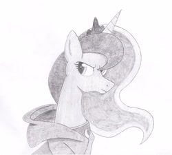 Size: 4953x4462 | Tagged: safe, artist:canterlotinflames, princess luna, alicorn, pony, absurd resolution, clothes, grayscale, hoodie, monochrome, solo, traditional art