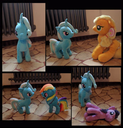 Size: 2805x2910 | Tagged: safe, artist:onlyfactory, derpibooru import, applejack, rainbow dash, trixie, twilight sparkle, earth pony, pony, unicorn, bootleg, female, irl, loss (meme), mare, meme, photo, plushie