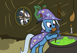 Size: 587x406 | Tagged: safe, artist:dr. white, artist:furseiseki, artist:tggeko, derpibooru import, trixie, zecora, zebra, candle, cauldron