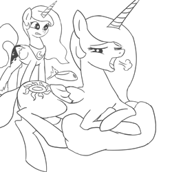 Size: 3000x3000 | Tagged: safe, artist:ab, princess celestia, princess luna, alicorn, pony, monochrome, uselesstia