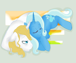 Size: 600x500 | Tagged: safe, artist:flow3r-child, derpibooru import, prince blueblood, trixie, bluetrix, female, male, shipping, sleeping, snuggling, straight