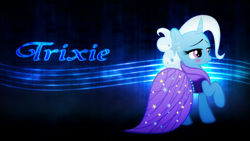 Size: 1920x1080 | Tagged: safe, artist:episkopi, derpibooru import, trixie, pony, unicorn, blue coat, female, horn, mare, solo, two toned mane, wallpaper