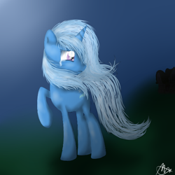 Size: 550x550 | Tagged: safe, artist:meevee115, derpibooru import, trixie, pony, unicorn, blue coat, female, horn, mare, solo, two toned mane