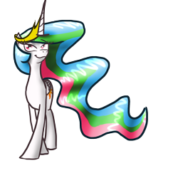 Size: 3000x3000 | Tagged: safe, artist:crestfallencelestia, princess celestia, alicorn, pony, crown, female, horn, mare, multicolored mane, multicolored tail, solo, white coat, white wings, wings