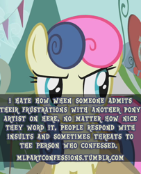 Size: 391x482 | Tagged: safe, bon bon, sweetie drops, bon bon is not amused, meta, pony confession, text