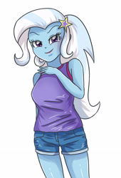 Size: 2362x3472 | Tagged: safe, artist:sumin6301, derpibooru import, trixie, equestria girls, clothes, cute, diatrixes, lipstick, looking at you, shorts, smiling, solo