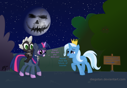 Size: 900x627 | Tagged: safe, artist:diegotan, derpibooru import, spike, trixie, twilight sparkle, dragon