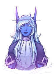 Size: 1280x1750 | Tagged: safe, artist:mscootaloo, derpibooru import, trixie, anthro, bust, elf ears, looking at you, nightborne, simple background, smiling, solo, warcraft, white background, world of warcraft