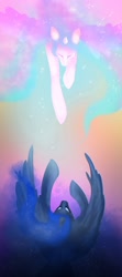 Size: 1024x2313 | Tagged: safe, artist:spaghettidolphin, princess celestia, princess luna, alicorn, pony, crown, female, horn, mare, siblings, sisters