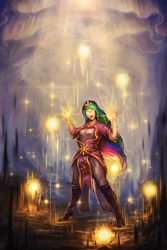 Size: 1000x1500 | Tagged: safe, artist:assasinmonkey, princess celestia, human, angry, badass, glowing eyes, humanized, magic, solo