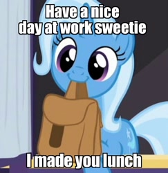 Size: 1048x1080 | Tagged: safe, derpibooru import, edit, edited screencap, screencap, trixie, pony, unicorn, to saddlebags and back again, to where and back again, bag, caption, curtains, cute, diatrixes, female, image macro, mare, meme, mouth hold, nom, saddle bag, solo, trixie yells at everything, trixie's wagon, waifu, weapons-grade cute, window
