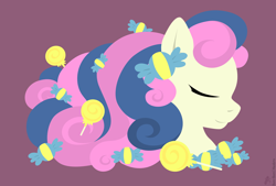 Size: 1500x1015 | Tagged: safe, artist:raygirl, part of a set, bon bon, sweetie drops, earth pony, pony, bust, candy, eyes closed, female, food, lineless, lollipop, long mane, mare, portrait, profile, simple background, solo