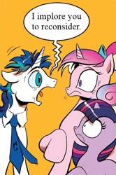 Size: 365x549 | Tagged: safe, idw, princess cadance, shining armor, twilight sparkle, alicorn, pony, unicorn, spoiler:comic, exploitable meme, kung pow, meme, screaming armor