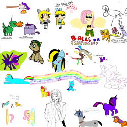 Size: 2000x2000 | Tagged: safe, derpibooru import, apple bloom, discord, fluttershy, rainbow dash, rarity, trixie, twilight sparkle, bubbles (powerpuff girls), different artist, gumdrop pony, high res, marshmallow, ms paint, pinecone, portal, stylistic suck, the powerpuff girls