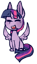 Size: 178x300 | Tagged: safe, artist:urbanqhoul, twilight sparkle, twilight sparkle (alicorn), alicorn, pony, cute, eyes closed, female, mare, open mouth, simple background, sitting, solo, spread wings, transparent background, twiabetes, wings