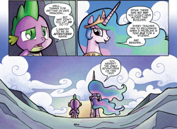 Size: 1400x1017 | Tagged: safe, idw, princess celestia, spike, alicorn, dragon, pony, spoiler:comic, spoiler:comicff3, comic, duo, ethereal mane, female, male, mare, official comic, speech bubble