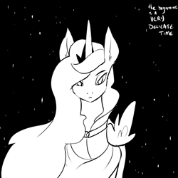 Size: 800x800 | Tagged: safe, artist:cymek, princess luna, alicorn, pony, dune, monochrome, princess irulan, princess of the known universe, solo