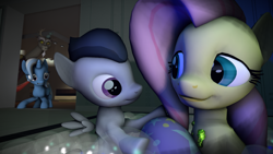 Size: 3840x2160 | Tagged: safe, artist:viranimation, derpibooru import, discord, fluttershy, rumble, trixie, pegasus, pony, unicorn, to where and back again, 3d, bath, bubble bath, cape, changeling slime, clothes, female, mare, rumbleshy, slime, source filmmaker