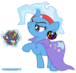 Size: 2200x2100 | Tagged: safe, artist:slitherpon, derpibooru import, trixie, pony, unicorn, 80s, alternate hairstyle, female, high res, mare, rubik's cube, solo