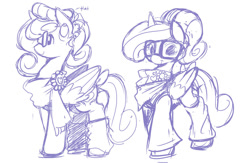 Size: 950x621 | Tagged: safe, artist:ende26, princess cadance, alicorn, pony, clothes, glasses, monochrome