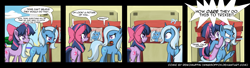 Size: 3165x857 | Tagged: safe, artist:reikomuffin, derpibooru import, trixie, twilight sparkle, bow, comic