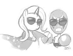 Size: 900x692 | Tagged: safe, artist:johnjoseco, derpibooru import, trixie, crossover, dangeresque, grayscale, homestar runner, monochrome, strong bad