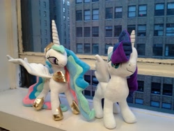 Size: 2560x1920 | Tagged: safe, artist:onlyfactory, princess celestia, rarity, alicorn, pony, bootleg, irl, photo, plushie, race swap, raricorn