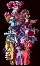 Size: 697x1145 | Tagged: safe, artist:mississippikite, derpibooru import, applejack, big macintosh, discord, flam, flim, fluttershy, king sombra, lightning dust, pinkie pie, rarity, starlight glimmer, sunset shimmer, suri polomare, trixie, twilight sparkle, unicorn twilight, draconequus, pony, unicorn, alternate hairstyle, black background, bowtie, cape, cloak, clothes, dark magic, draconequified, evil counterpart, female, flim flam brothers, magic, makeup, male, mare, pinkonequus, simple background, species swap