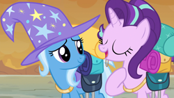 Size: 1920x1080 | Tagged: safe, derpibooru import, screencap, starlight glimmer, trixie, pony, to where and back again, cute