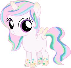 Size: 6834x6585 | Tagged: safe, artist:serenawyr, princess celestia, alicorn, pony, absurd resolution, cewestia, filly, looking at you, rainbow power, rainbow power-ified, simple background, smiling, solo, transparent background, vector, wingding eyes