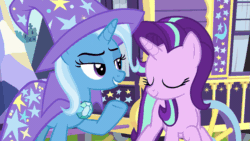 Size: 853x480 | Tagged: safe, derpibooru import, screencap, starlight glimmer, trixie, pony, to where and back again, animated, gif