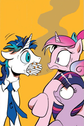 Size: 365x549 | Tagged: safe, edit, idw, princess cadance, shining armor, twilight sparkle, alicorn, pony, unicorn, spoiler:comic, cigarette, dishevelled, exploitable meme, gentlemen, meme, mentlegen, screaming armor, smoking, team fortress 2, younger