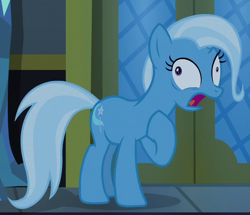 Size: 558x480 | Tagged: safe, derpibooru import, screencap, trixie, pony, to where and back again, cropped, derp, faic, heart attack, solo