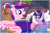 Size: 800x534 | Tagged: safe, princess cadance, twilight sparkle, unicorn twilight, alicorn, pony, unicorn, amnesia, amnesia a machine for pigs, bed, bedtime story, blanket, book, bow, cadance's bedtime stories, chair, detailed background, duo, duo female, exploitable meme, female, females only, filly, filly twilight sparkle, hair bow, hoof hold, horn, looking at each other, looking up, meme, multicolored mane, open mouth, pillow, pink coat, pink wings, purple coat, purple eyes, sitting, smiling, spread wings, text, wings, younger